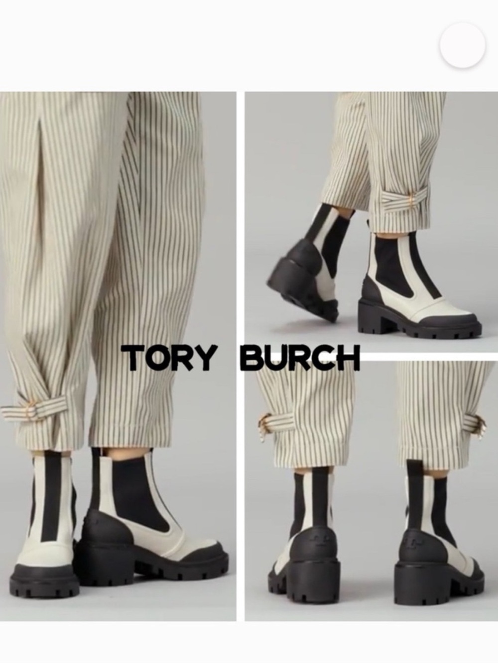 Tory Burch Leather Chelsea Lug Sole Ankle Boots Ivory Black Size 8.5 Retail $428 - Picture 3 of 11
